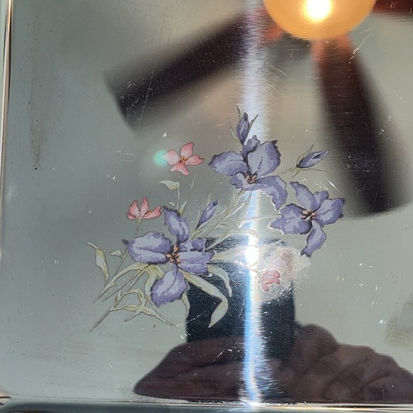 Vintage Stainless Tray w/Flowers Silver Italian Serving Tray Silver Floral Tray - Picture 5 of 6